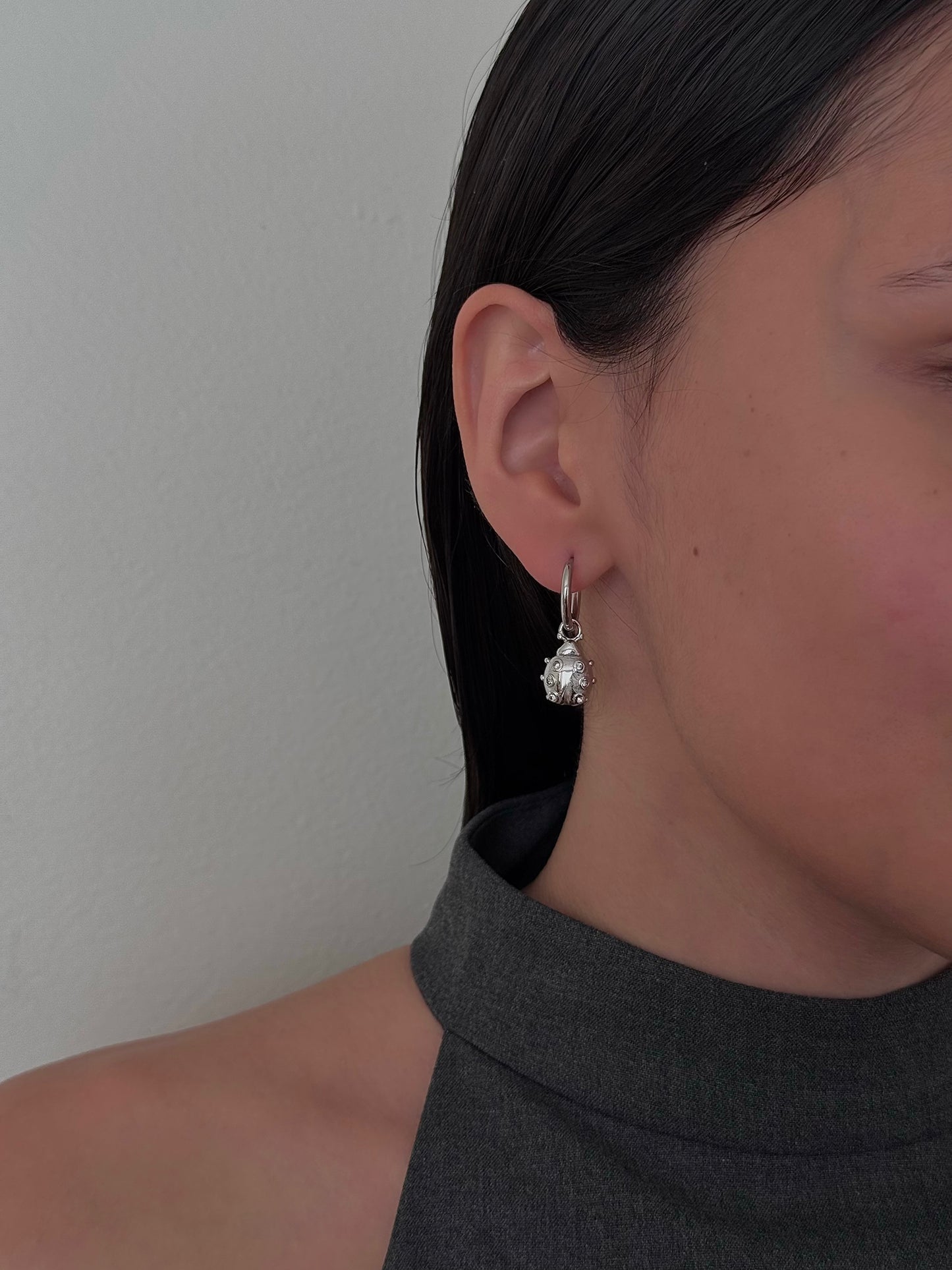 Huggies Plateadas con Catarinas y Zirconias Blancas