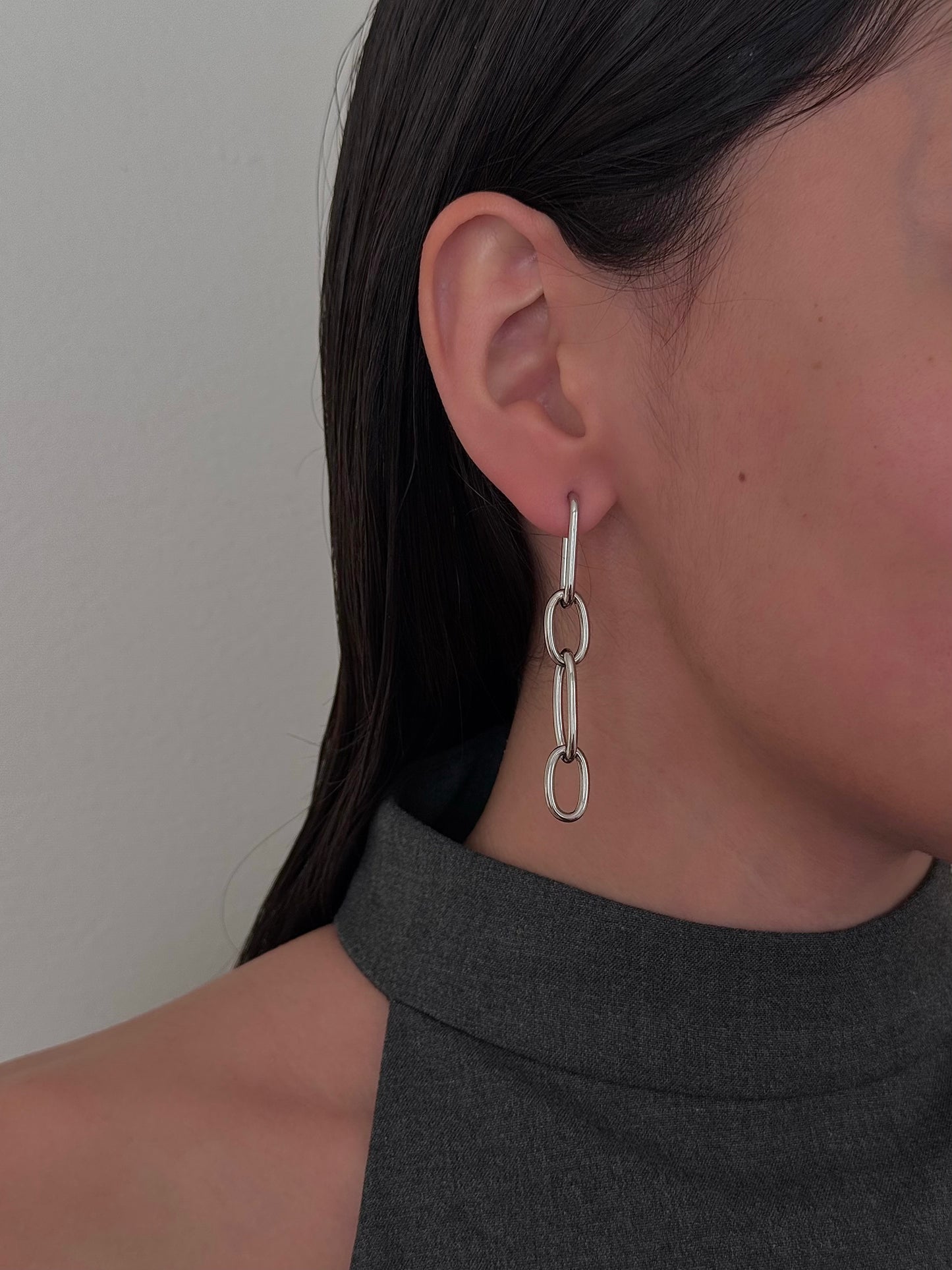 Aretes Largos con Rectángulo + Óvalos Plateados