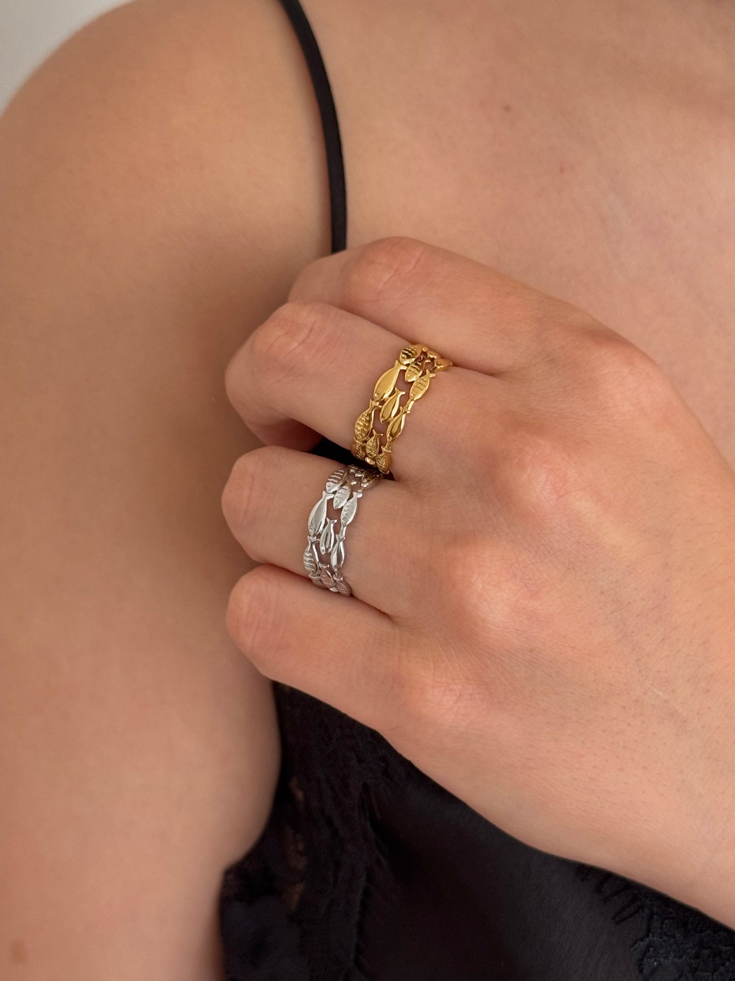 Anillo Peces Triple Línea Ajustable Dorado