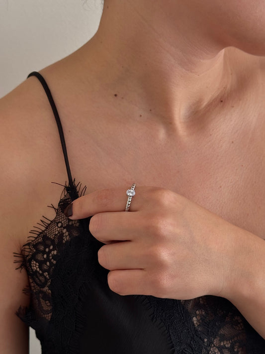 Anillo Churro Luna Drop Plateado