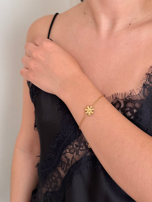Pulsera Flor Lisa Rayada Dorada