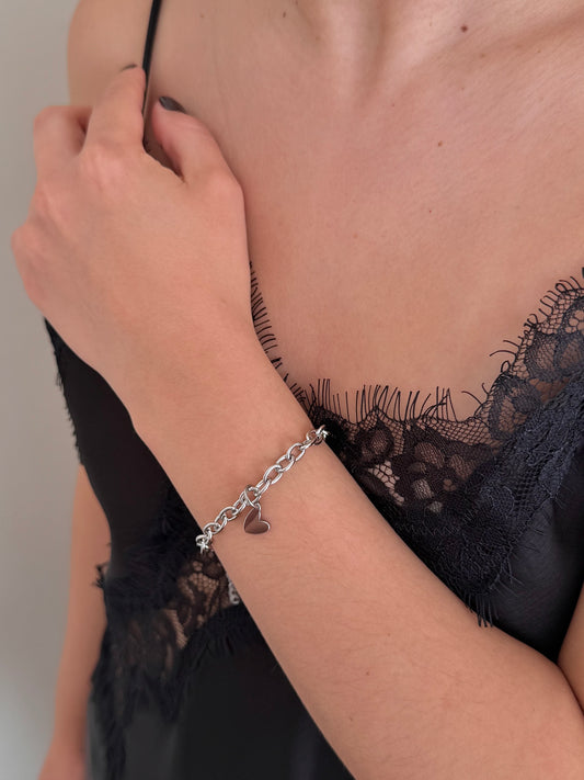 Pulsera Eslabones con Corazón Plateada