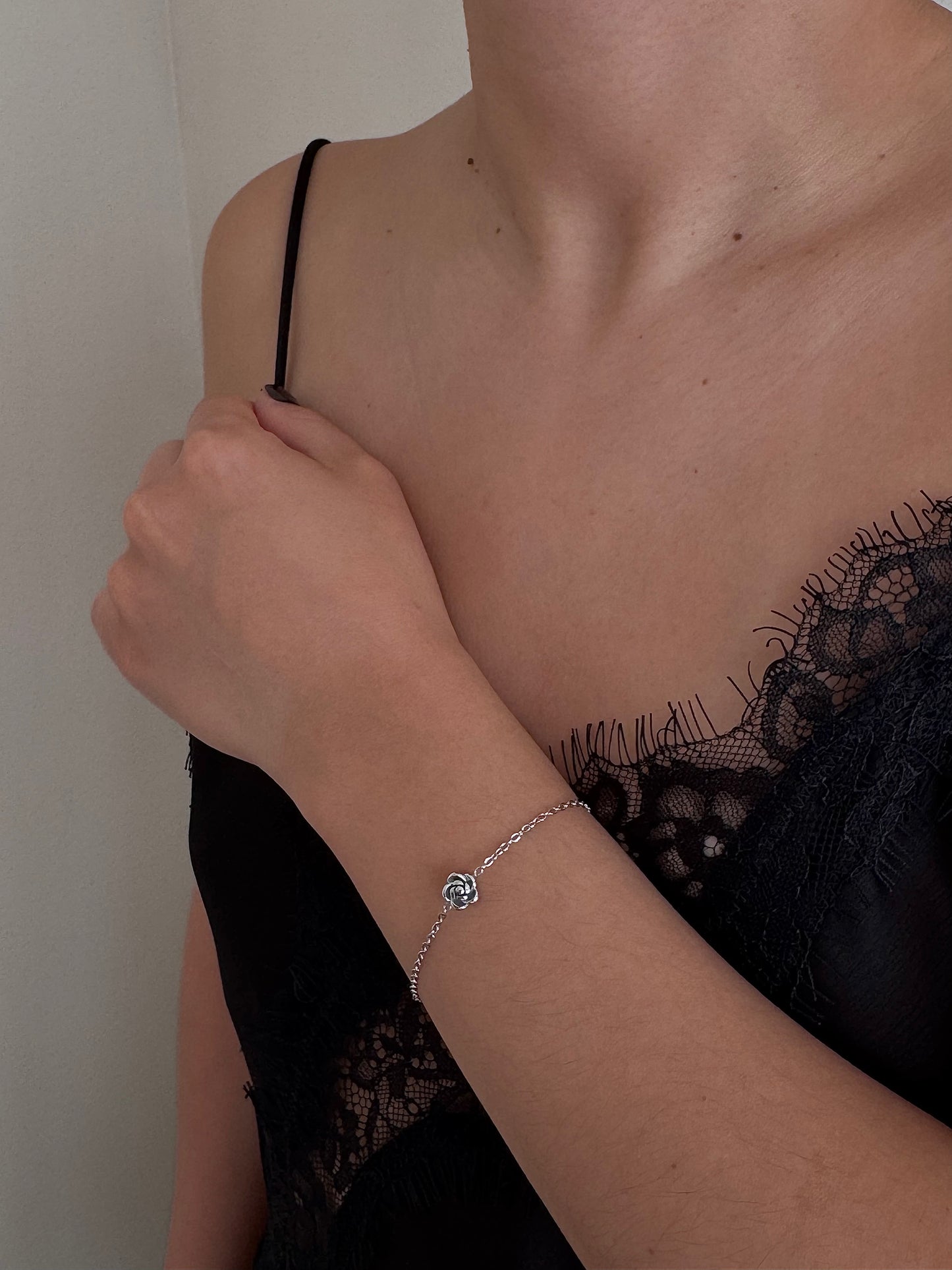 Pulsera Flor Mini 3D Plateada