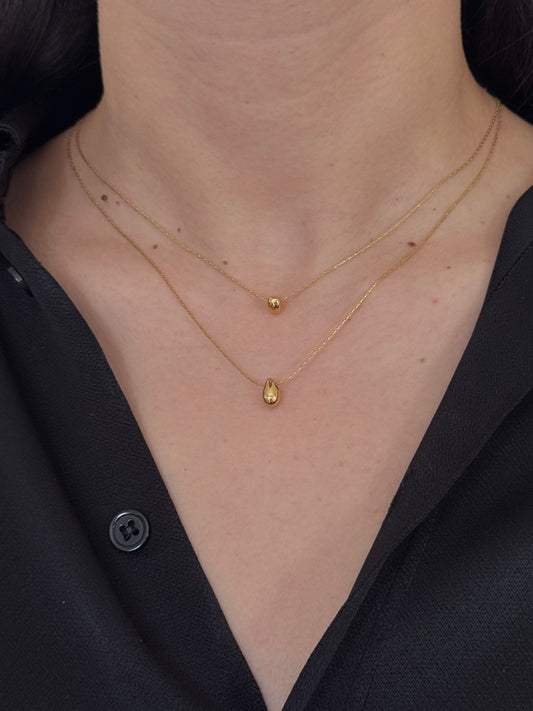 Collar Doble Triángulo Gota Lisa Dorado
