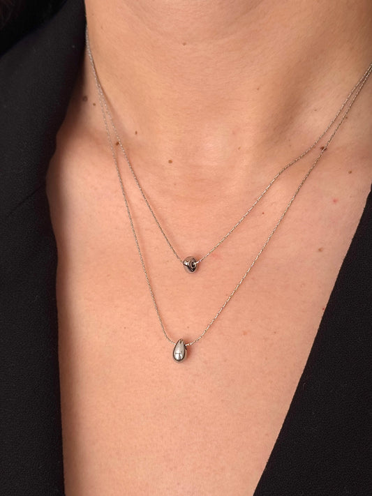 Collar Doble Triángulo Gota Lisa Plateado