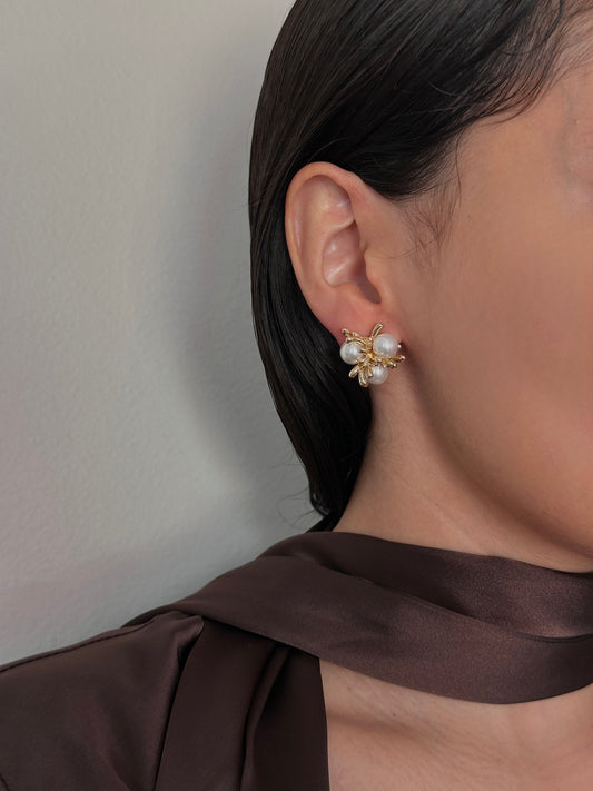 Aretes 3 Perlas Chunky Dorados