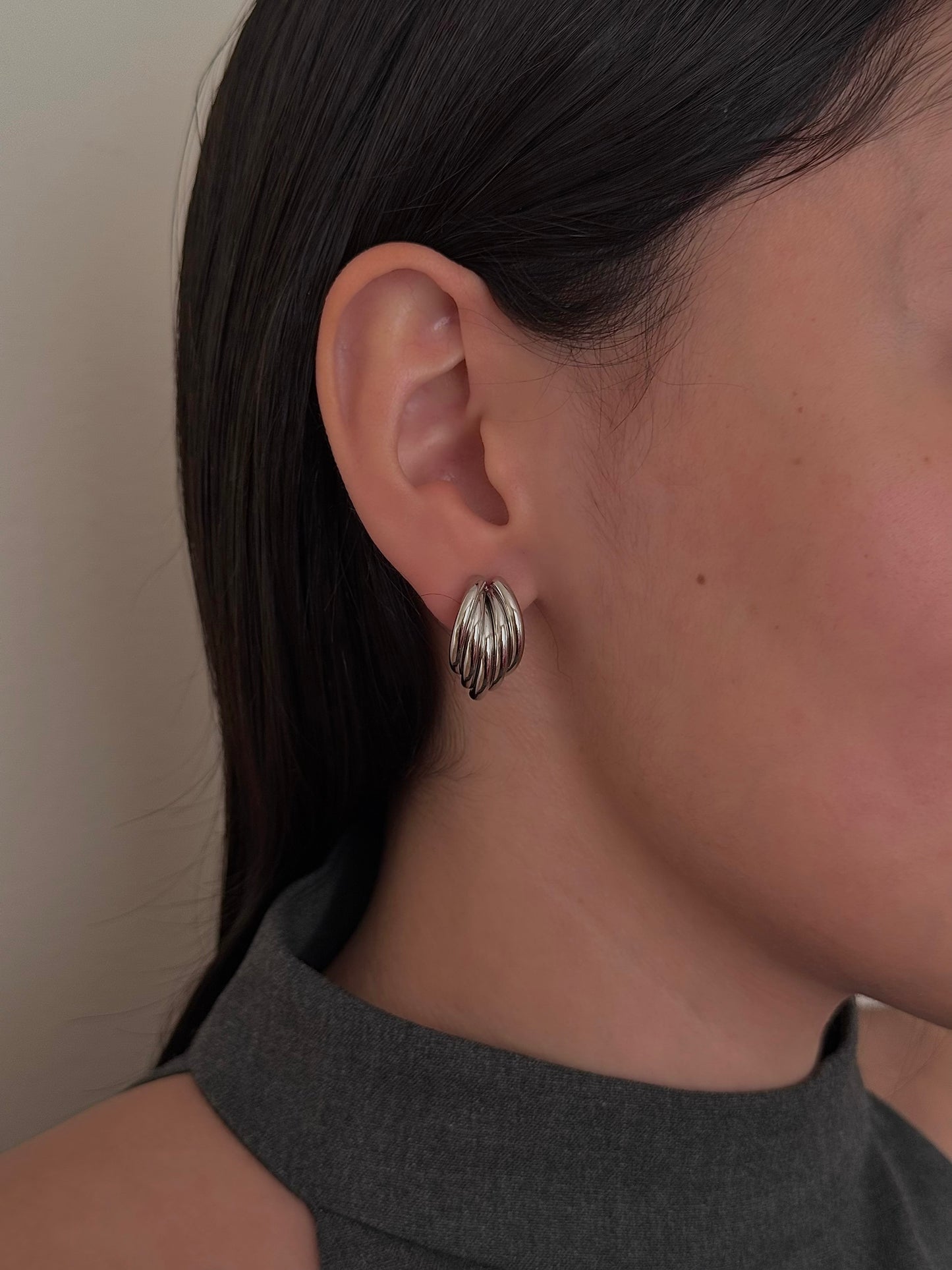 Aretes de 5 Líneas Plateados