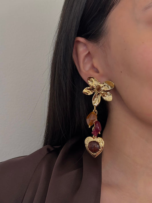 Aretes Flor Corazón