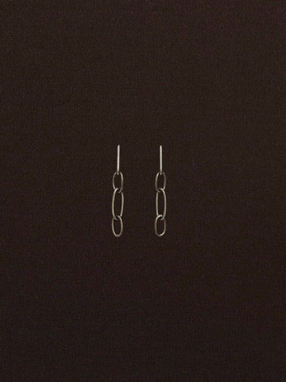 Aretes Largos con Rectángulo + Óvalos Plateados