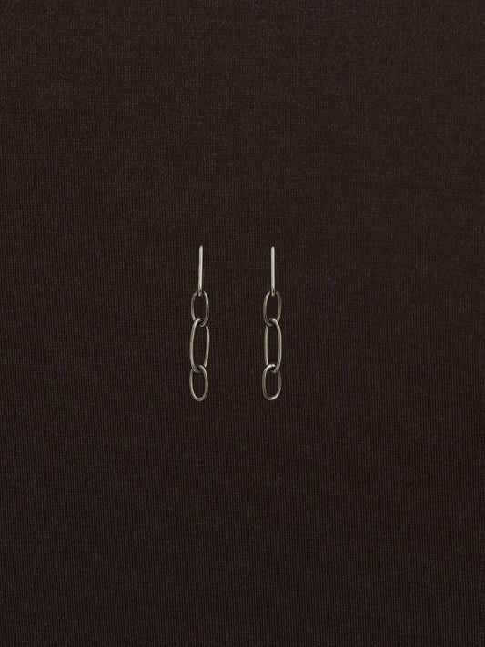 Aretes Largos con Rectángulo + Óvalos Plateados