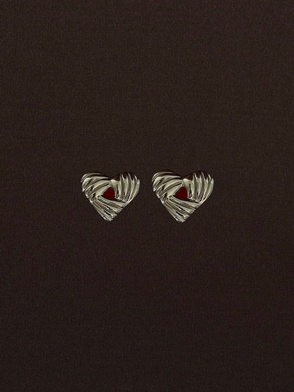Aretes Corazón Rojo Plateado