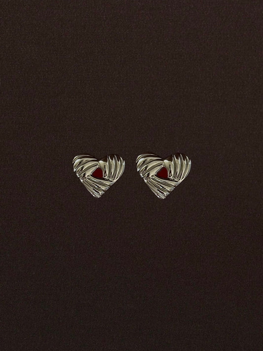 Aretes Corazón Rojo Plateado
