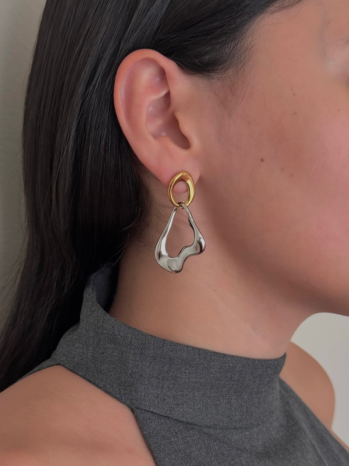 Aretes Dúo Dorado + Plateado Largos