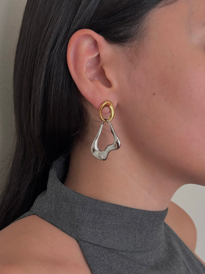 Aretes Dúo Dorado + Plateado Largos