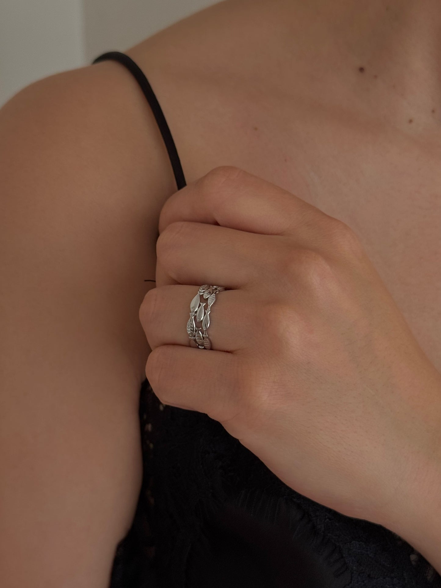 Anillo Peces Triple Línea Ajustable Plateado