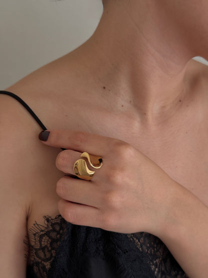 Anillo Wave Duo Dorado Ajustable