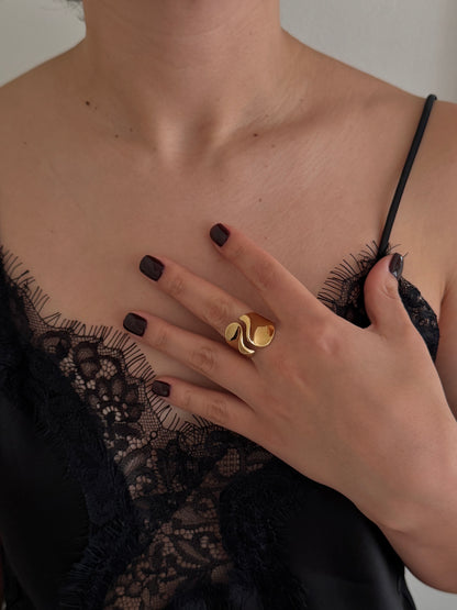 Anillo Wave Duo Dorado Ajustable