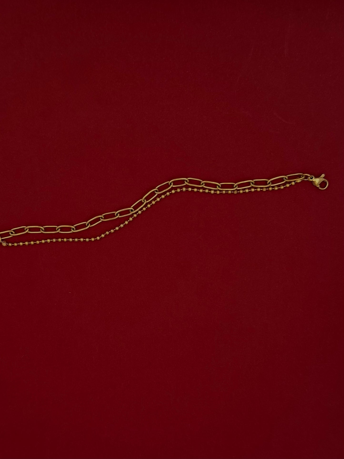 Pulsera Doble Eslabones con Bolitas Dorada