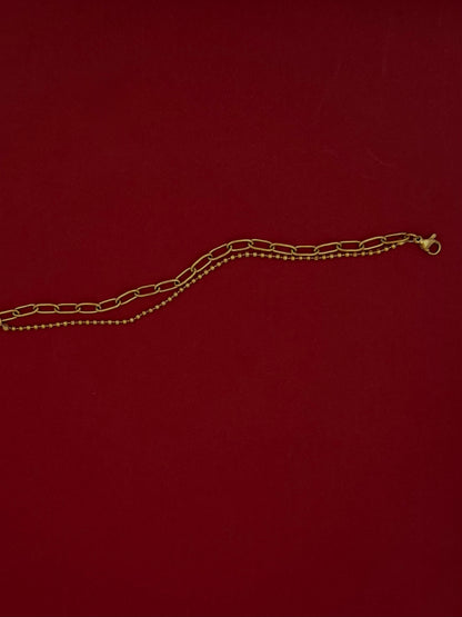 Pulsera Doble Eslabones con Bolitas Dorada