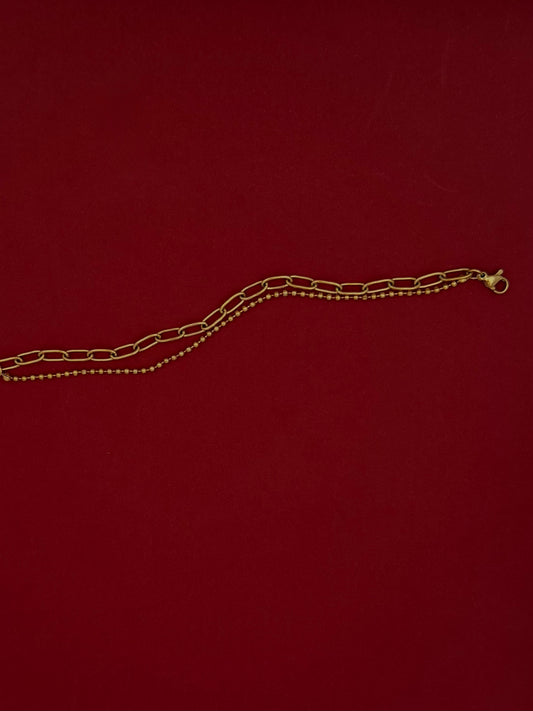 Pulsera Doble Eslabones con Bolitas Dorada