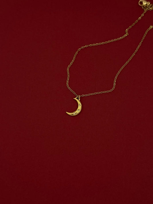 Dije Luna y Estrellas de Zirconia Dorado