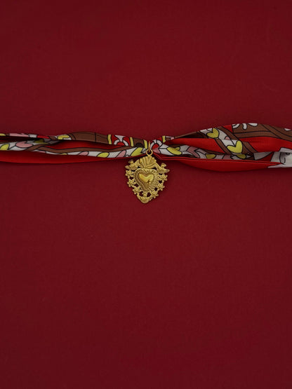 Collar Corazón Flores y Pájaros