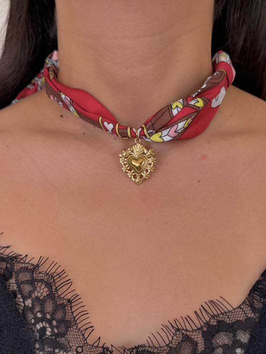 Collar Corazón Flores y Pájaros