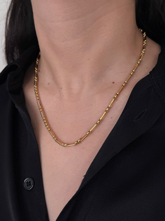 Cadena Rectangular con Cuadros Mini Dorada