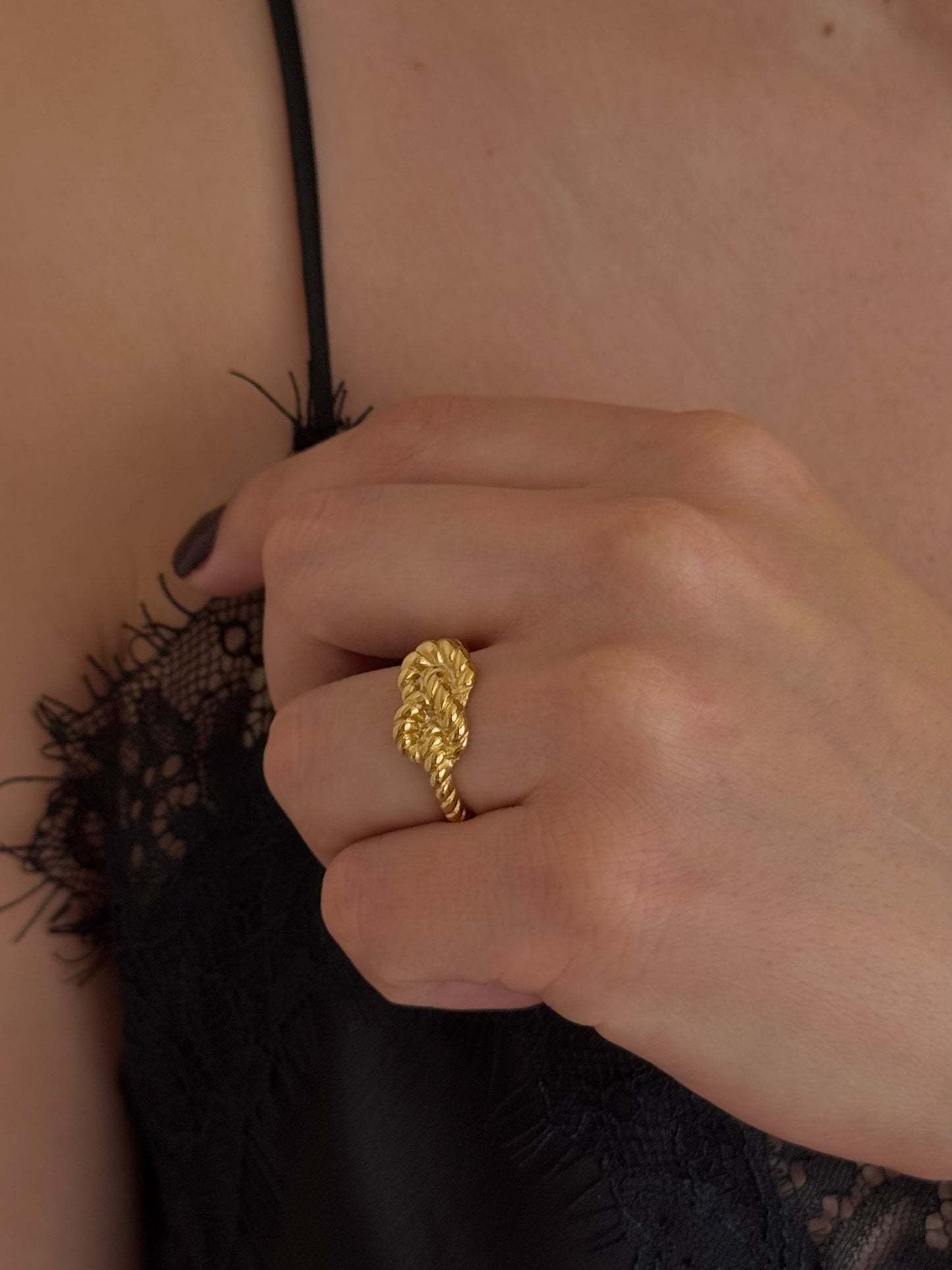 Anillo Ondas Gemelas Dorado Ajustable