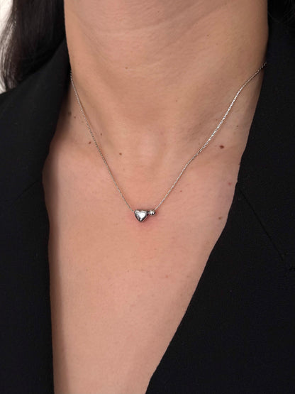 Collar Corazón Bolita Lisa Plateado