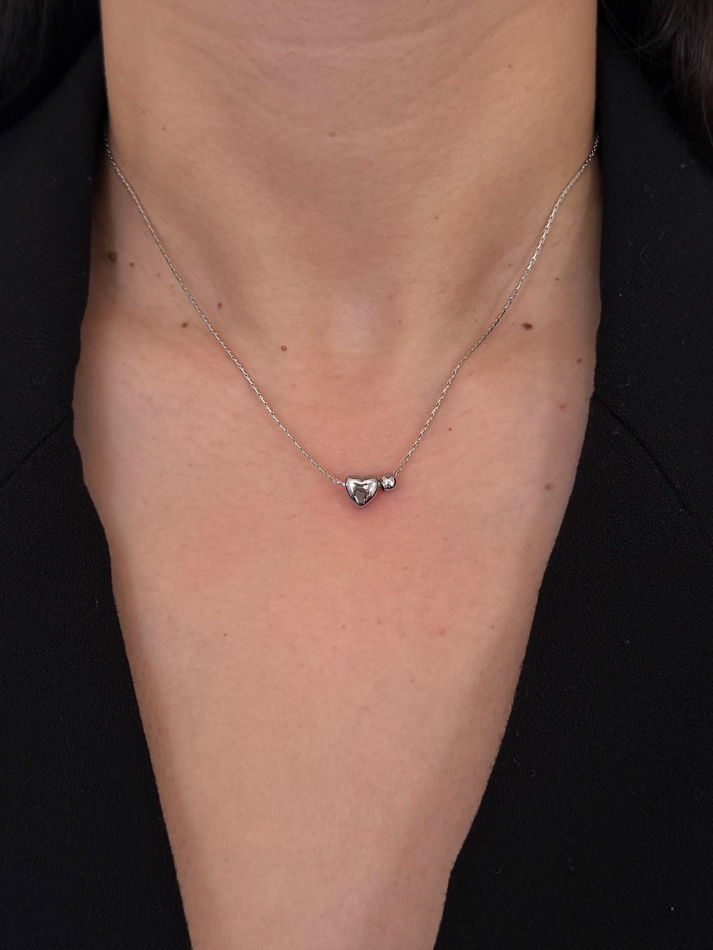 Collar Corazón Bolita Lisa Plateado