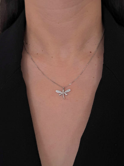 Collar Libélula con Alas de Zirconias Plateado