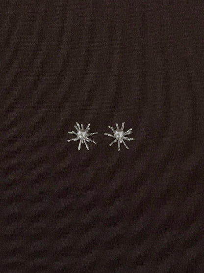 Aretes Flor Orgánica Mini + Perla Plateado