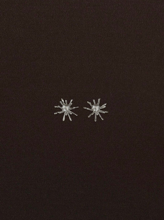 Aretes Flor Orgánica Mini + Perla Plateado