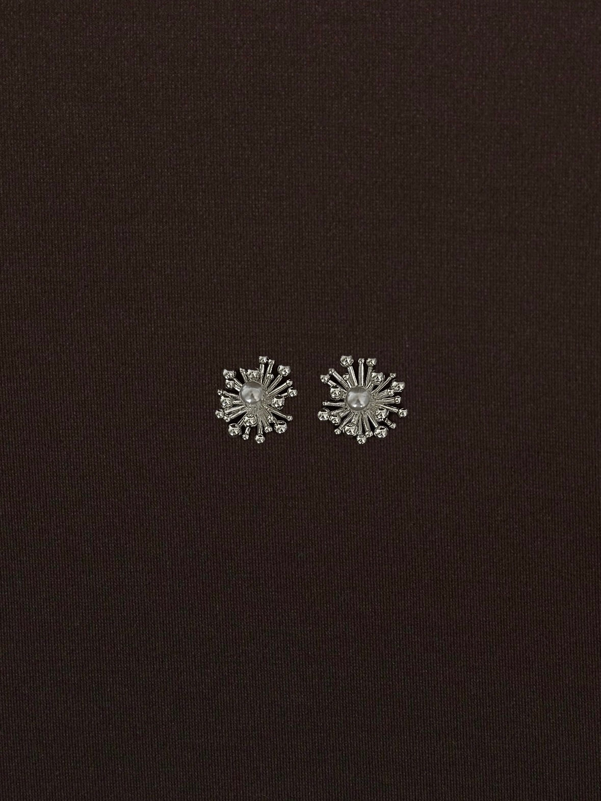 Aretes Flor Orgánica Grande + Perla Plateados