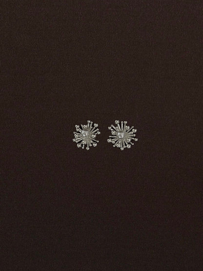 Aretes Flor Orgánica Grande + Perla Plateados