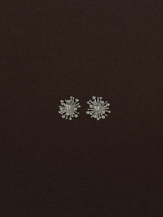 Aretes Flor Orgánica Grande + Perla Plateados