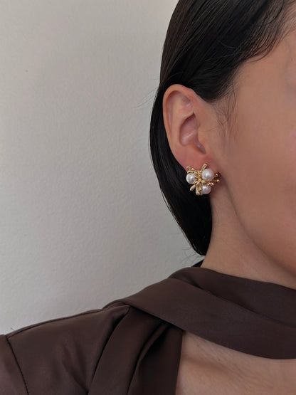 Aretes 3 Perlas Chunky Dorados