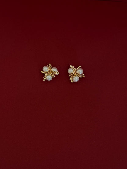 Aretes 3 Perlas Chunky Dorados