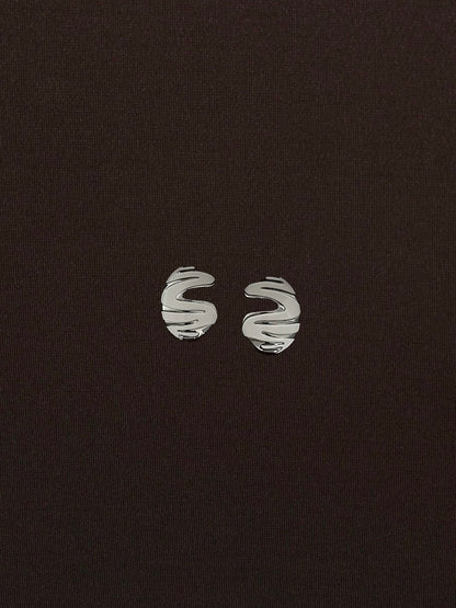 Aretes Óvalo Abierto Blanco y Plateados