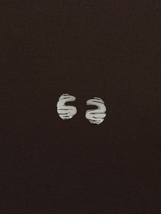 Aretes Óvalo Abierto Blanco y Plateados