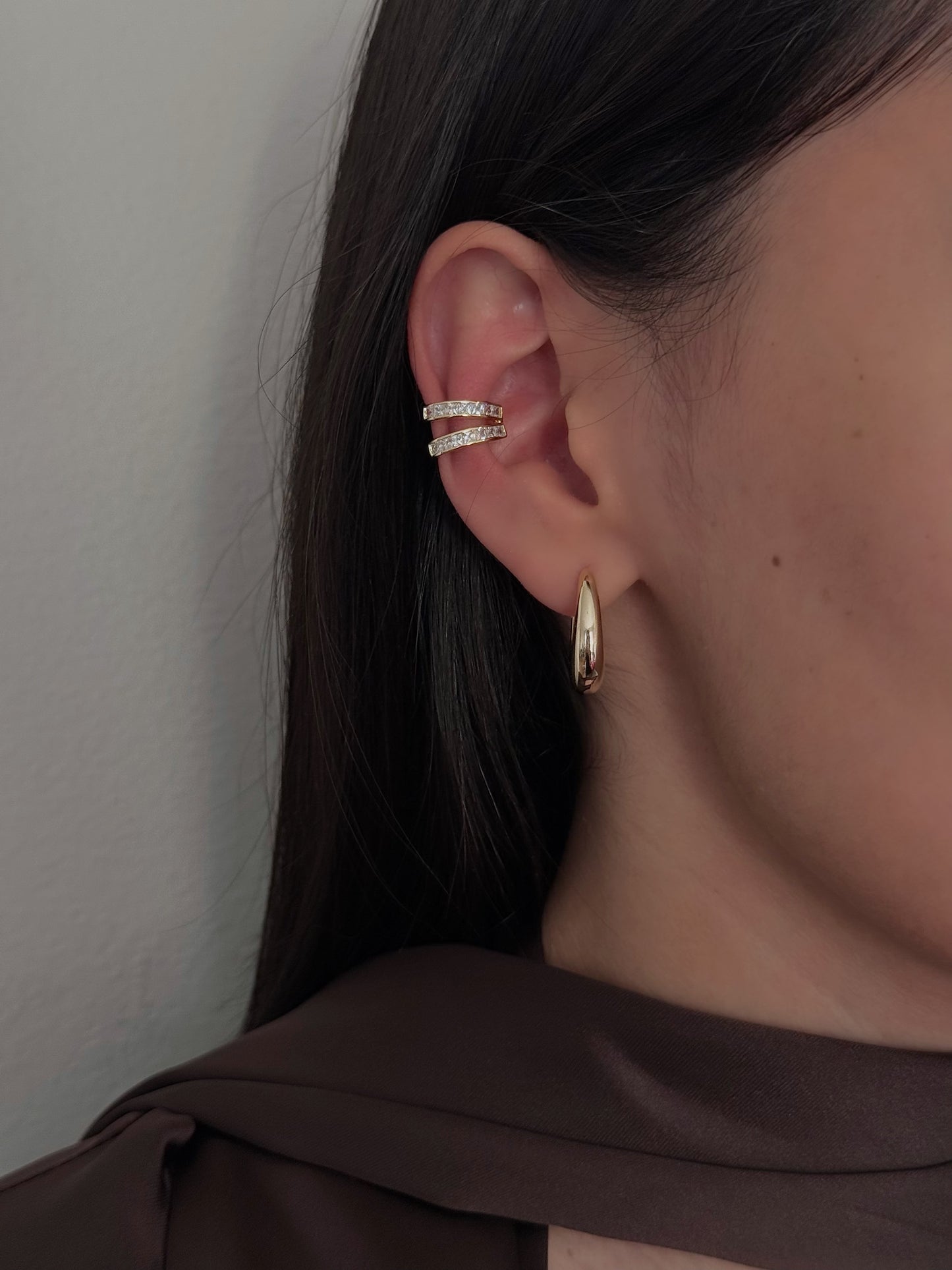 Ear Cuff Dos Líneas Separadas Dorado