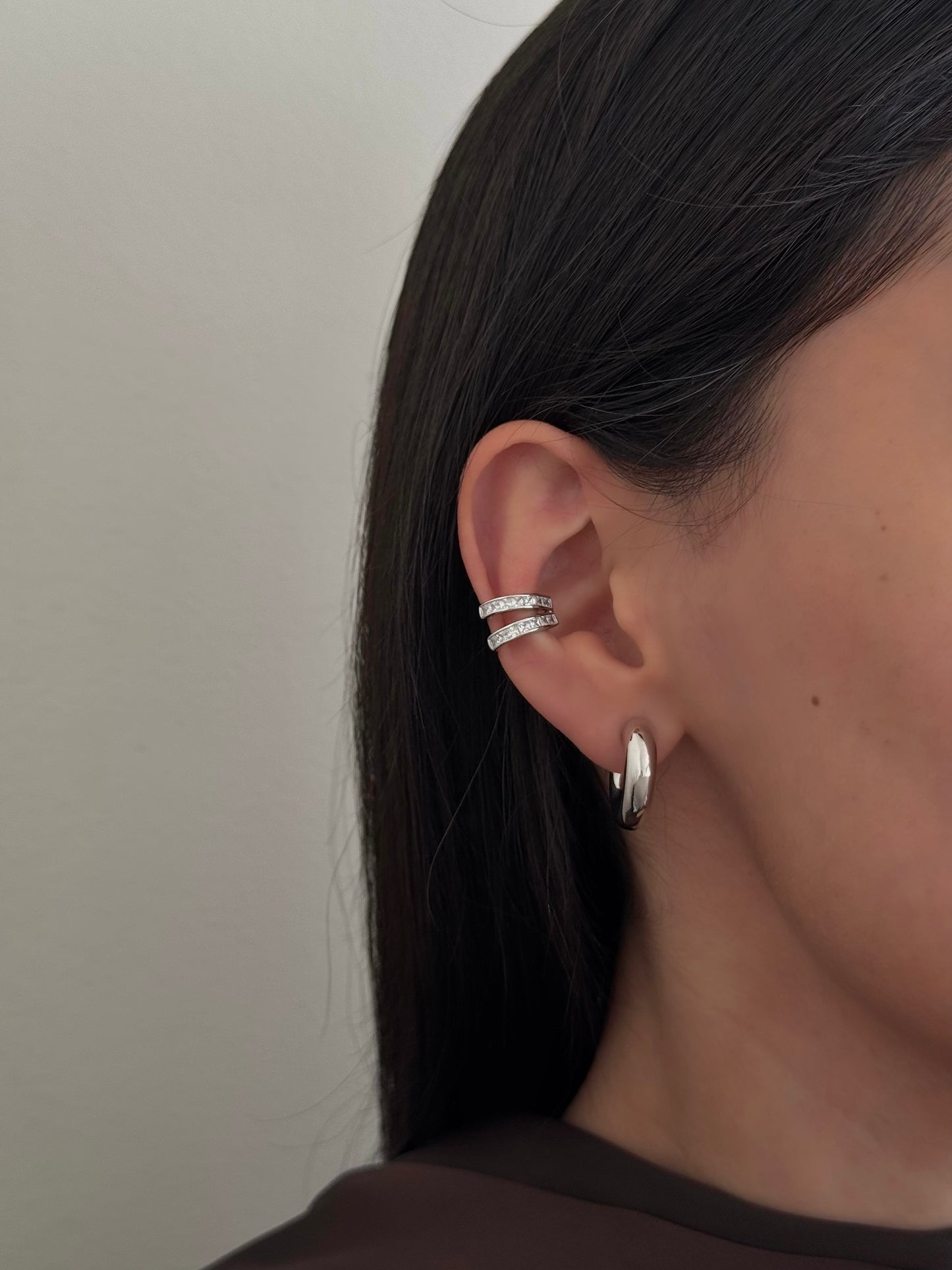 Ear Cuff Dos Líneas Separadas Plateado