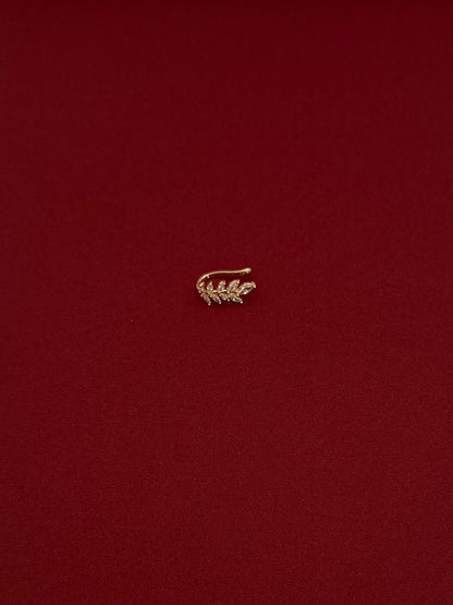 Ear Cuff Hoja con 9 Zirconias Óvalo Dorado