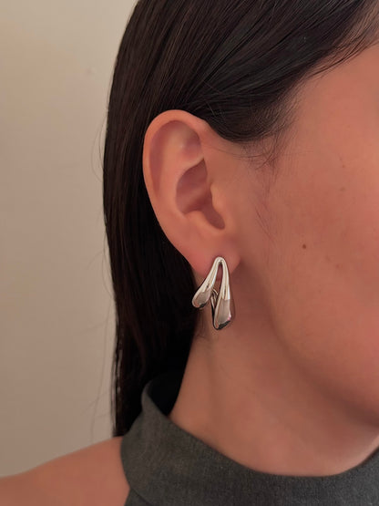 Aretes Dos Líneas Chunky Abiertas Plateados