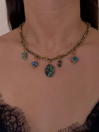 Collar Listón Verde con Dijes