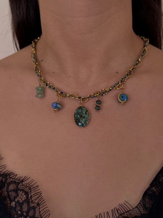 Collar Listón Verde con Dijes