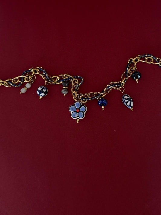 Collar Listón Azul con Dijes