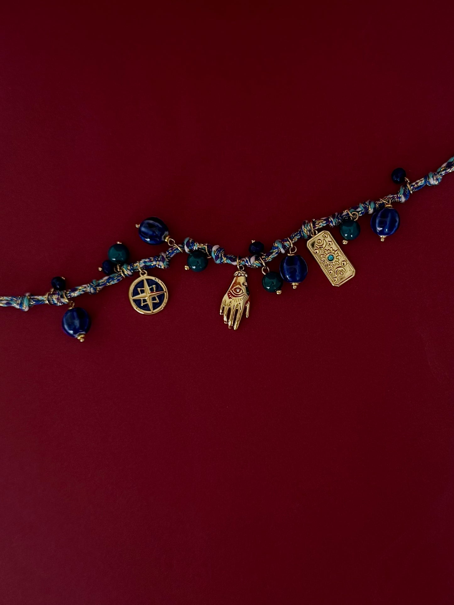 Collar Listón Azul con Dijes