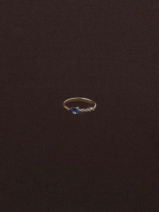 Anillo Gota Azul con Zirconias Blancas